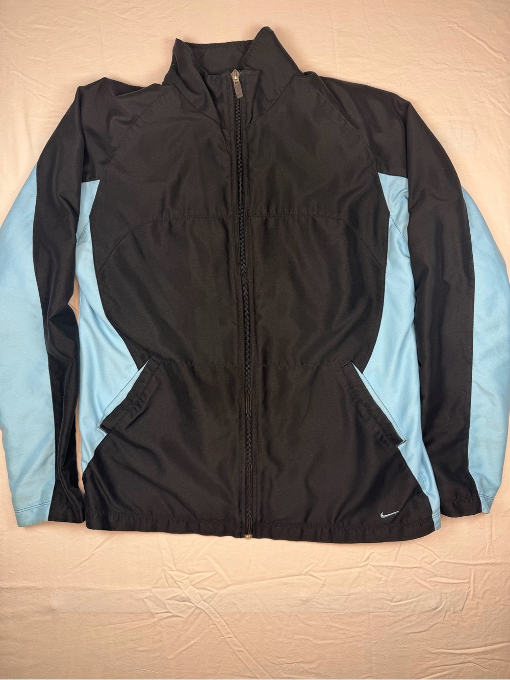 Vintage Y2K Nike Women’s Windbreaker Jacket Full Zip Black Blue Size Medium M